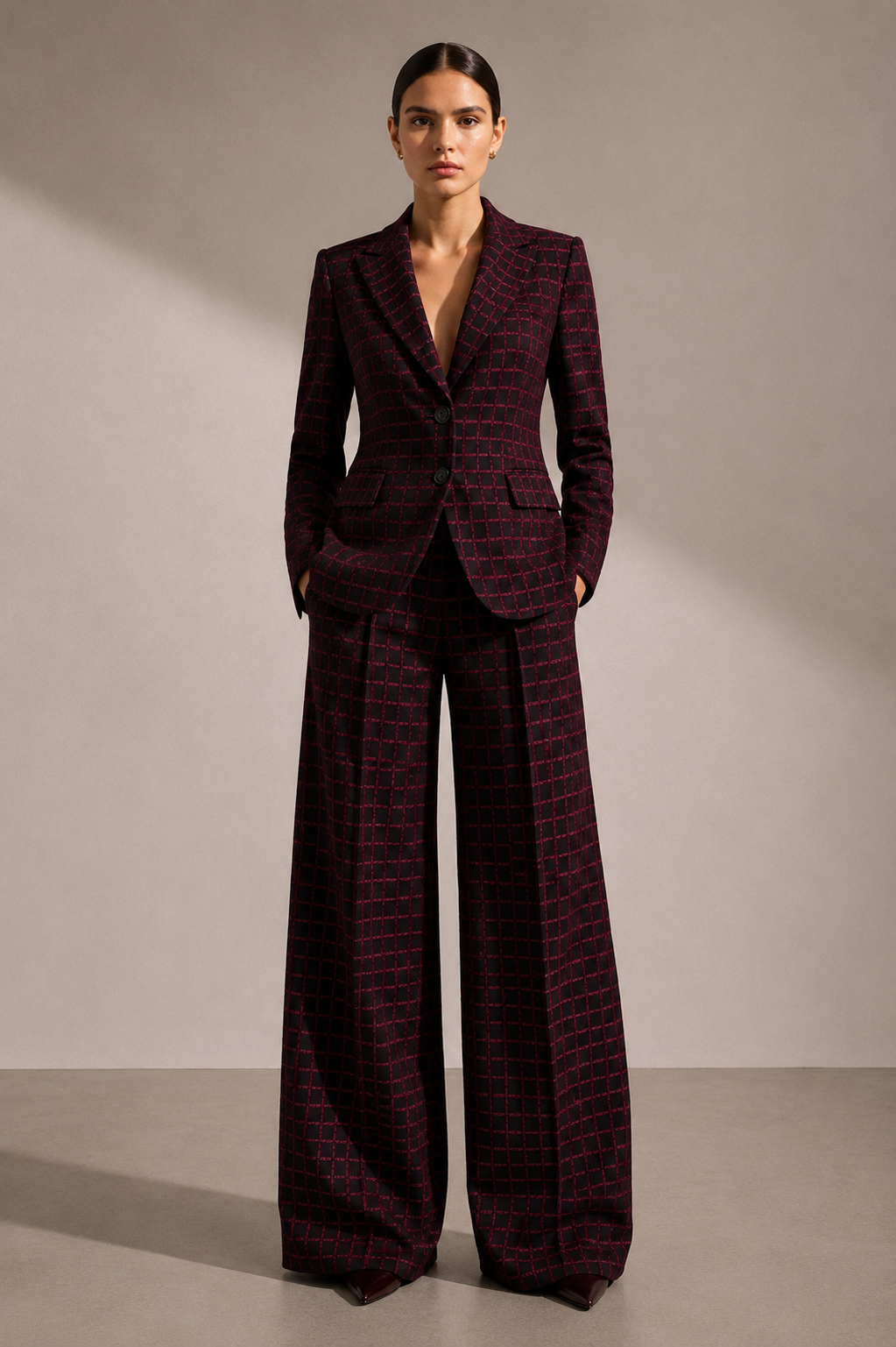 Stretch palazzo jacquard trousers